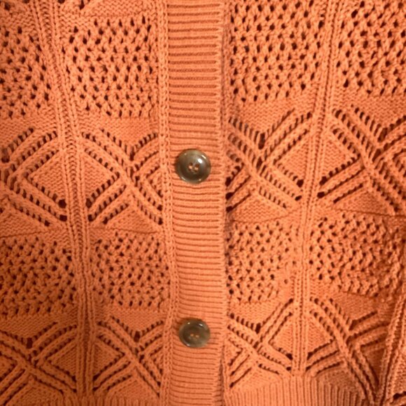 Rachel Zoe Women's Open Knit Orange Cardigan Button Front Collared Sweater Fall - Picture 4 of 7